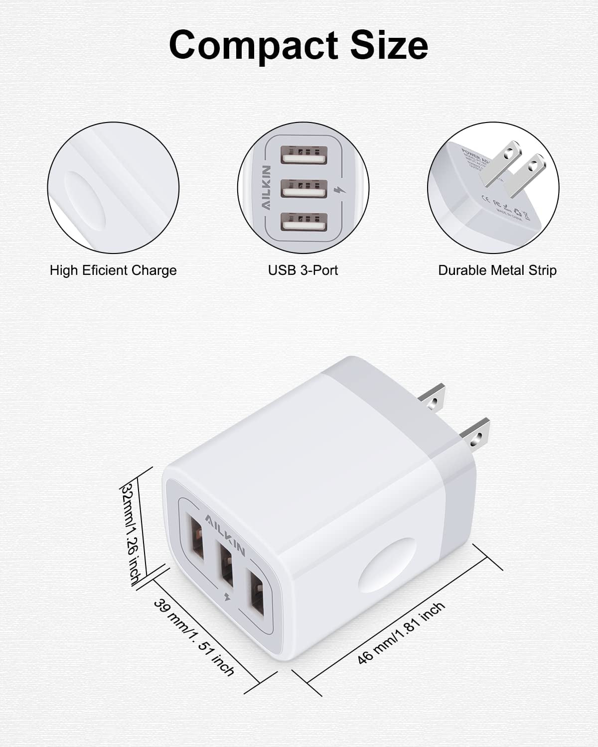 USB Charger Cube Wall Charger Plug  3.1A 3 Muti Port USB Adapter Plug | USB Charging Station Box Base for Iphone 17 16 15 14 13 12 Pro Max Mini SE 11 Pro Max Samsung Phones Charging Block