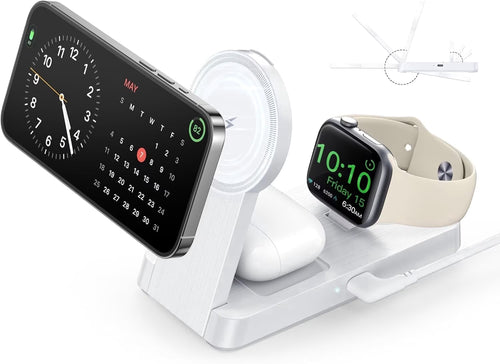 3 in 1 Charging Station - 2026 Foldable Wireless Charger Compatible for Iphone 17/16/15/14/13/12 plus Pro Max, Iwatch & Airpods, White