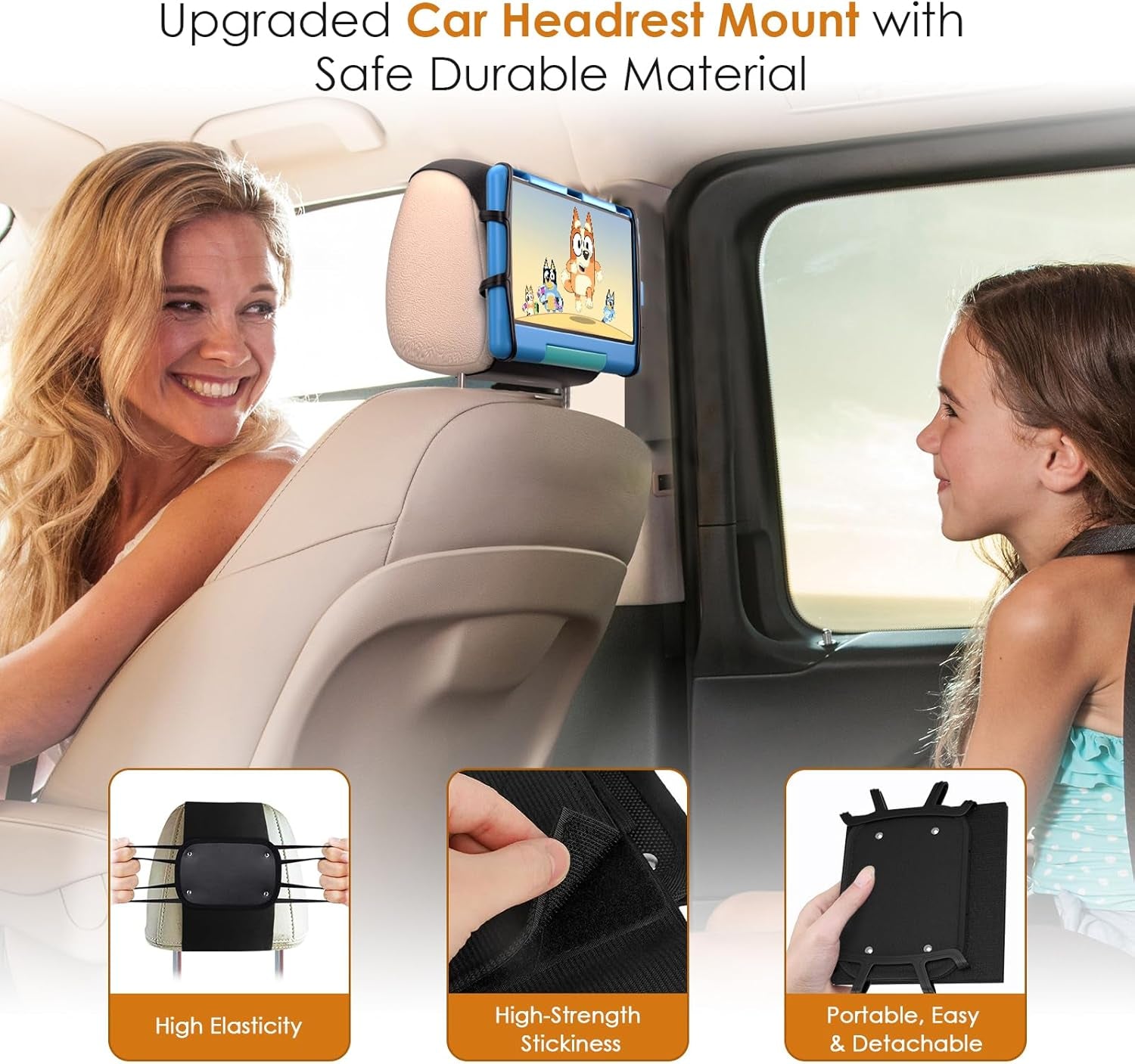 2 Pack Universal Tablet Holder - Compatible with 7-12.9 Inch Tablets & Switch Game Machine - Car Headrest Mount with Adjustable Angle & Safe Silicone Holder - Fits Most Cars