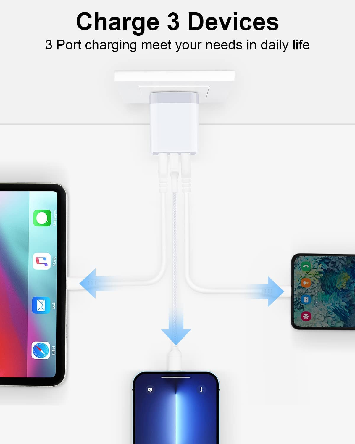 USB Charger Cube Wall Charger Plug  3.1A 3 Muti Port USB Adapter Plug | USB Charging Station Box Base for Iphone 17 16 15 14 13 12 Pro Max Mini SE 11 Pro Max Samsung Phones Charging Block