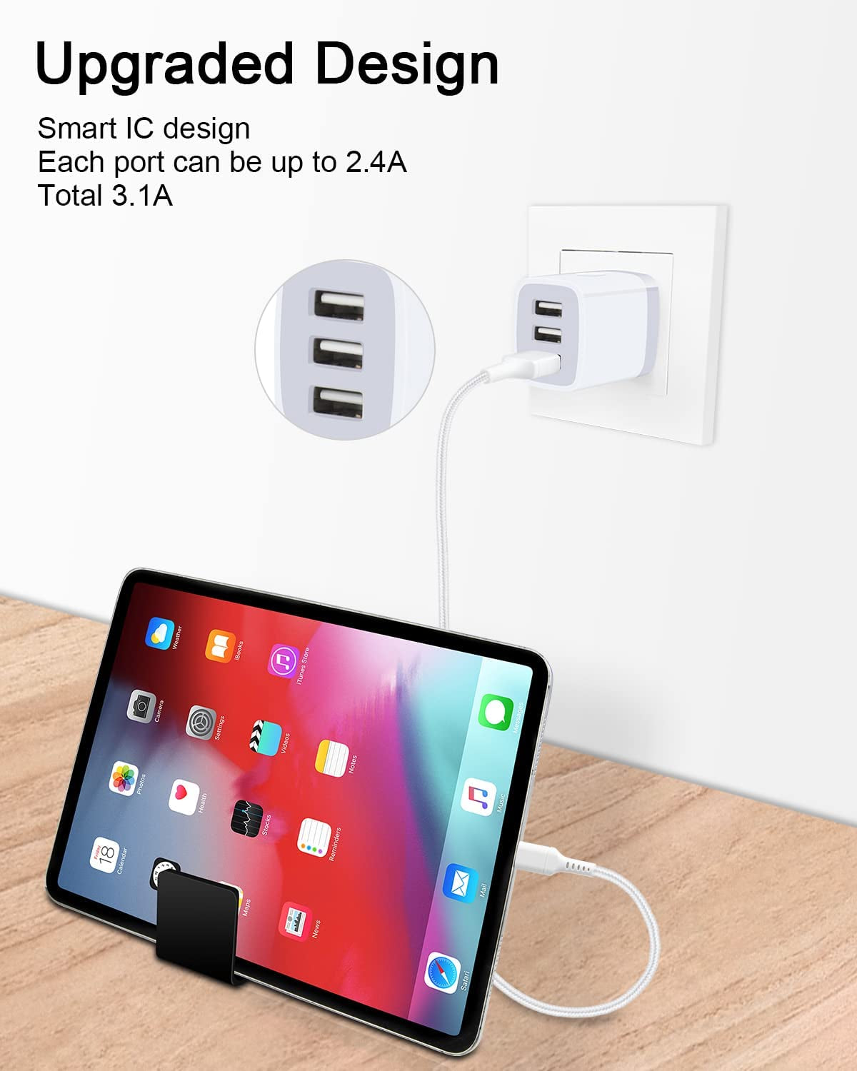 USB Charger Cube Wall Charger Plug  3.1A 3 Muti Port USB Adapter Plug | USB Charging Station Box Base for Iphone 17 16 15 14 13 12 Pro Max Mini SE 11 Pro Max Samsung Phones Charging Block