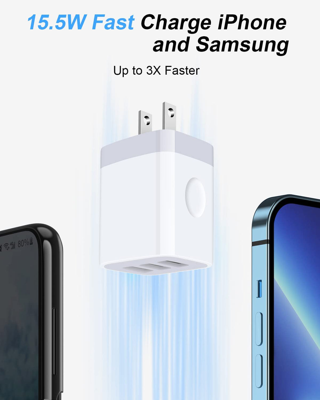 USB Charger Cube Wall Charger Plug  3.1A 3 Muti Port USB Adapter Plug | USB Charging Station Box Base for Iphone 17 16 15 14 13 12 Pro Max Mini SE 11 Pro Max Samsung Phones Charging Block