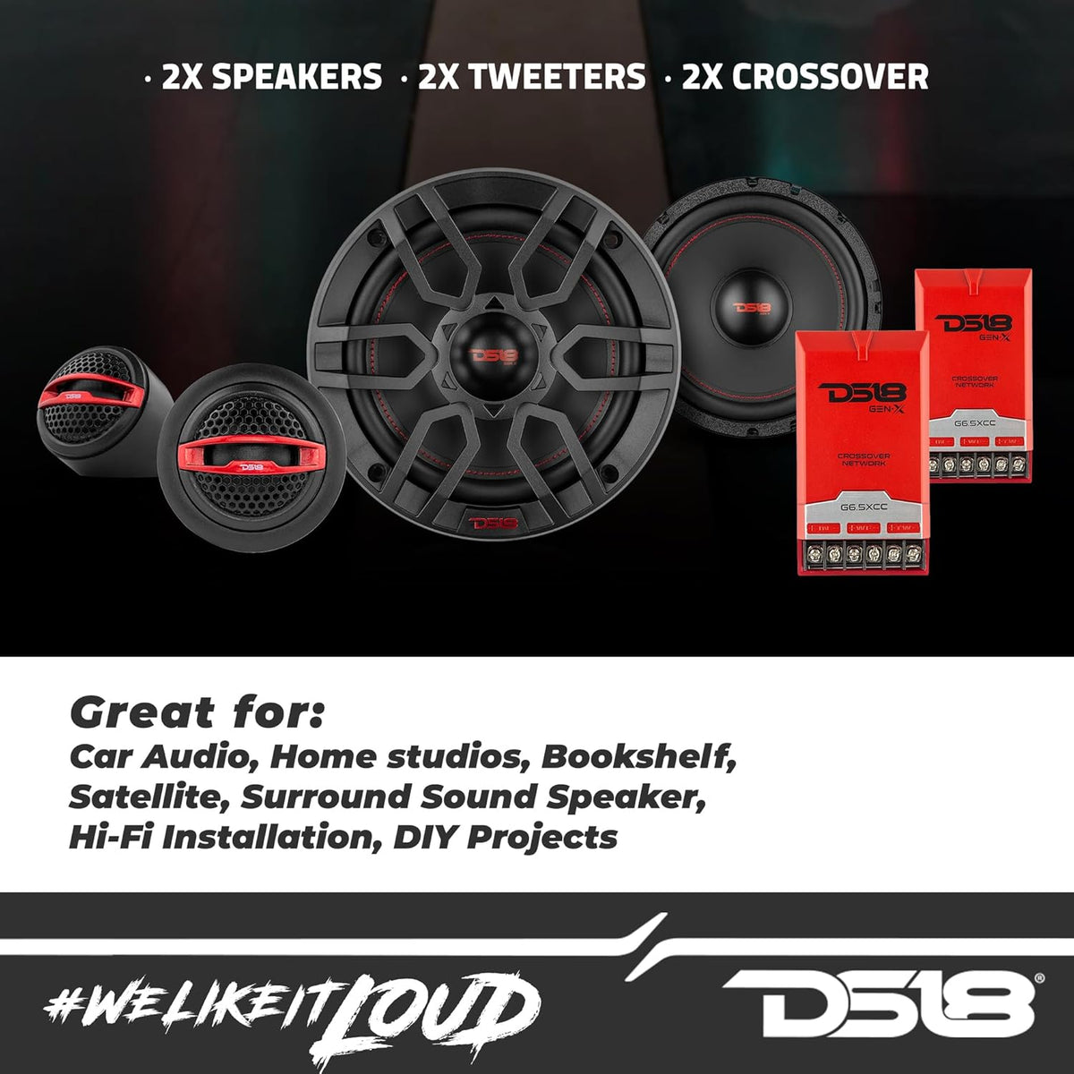 GEN-X6.5C Component Set - 6.5", 2-Way, 150W Max, 50W RMS, Black Paper Cone, Tetorn Dome Tweeters, 4 Ohms - Clarity Unparalled by Other Speakers in Their Class (2 Speakers)