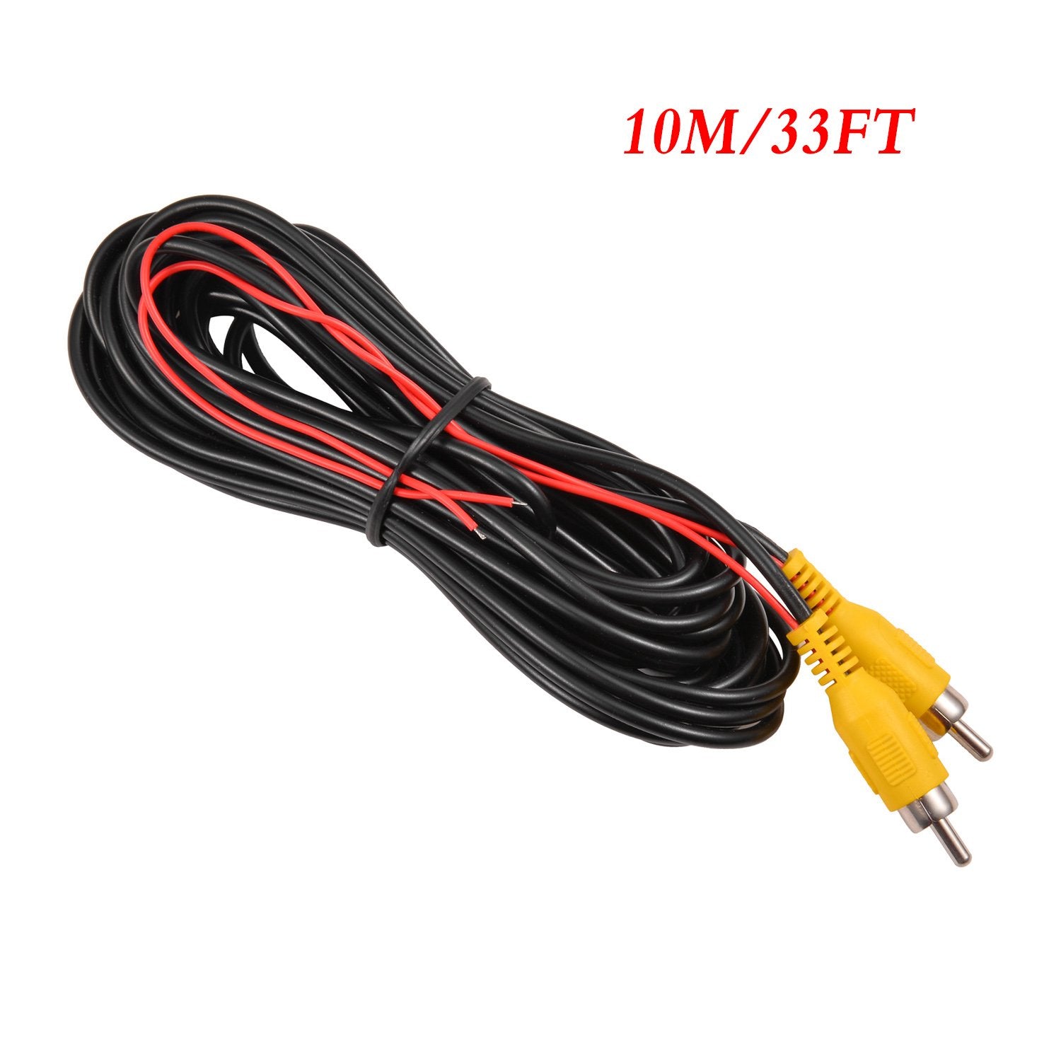 Backup Camera RCA Video Cable,Car Reverse Rear View Parking Camera Video Cable with DC Power Cable & RCA Connector, DC Power Adapter, Cable Clip (33FT/10 Meters)
